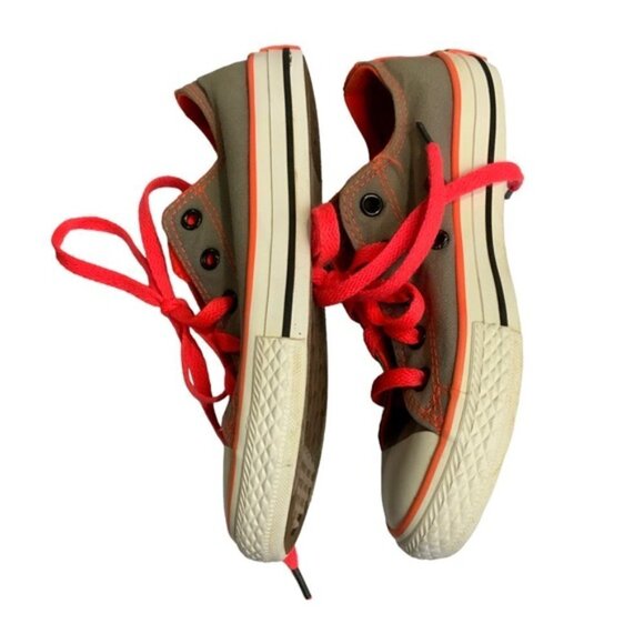 Converse Chuck Taylor Kids All-star Grey Orange Double Tongue Girls Size 1 - Picture 5 of 13